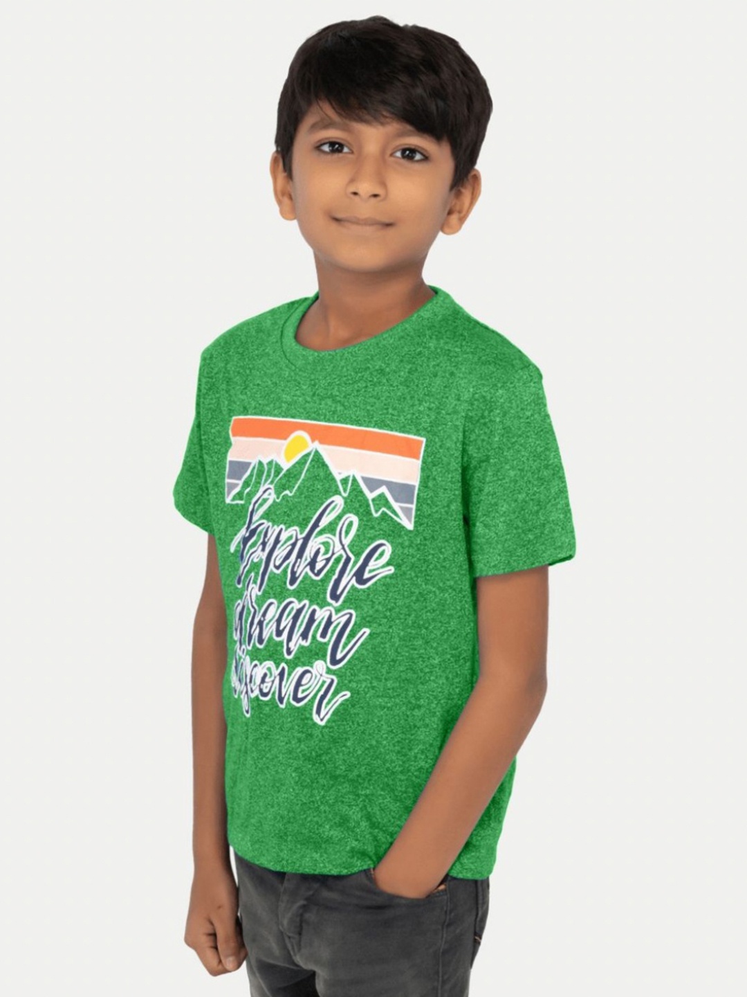 

BAESD Boys Solid Round Neck Cotton T-shirt, Green