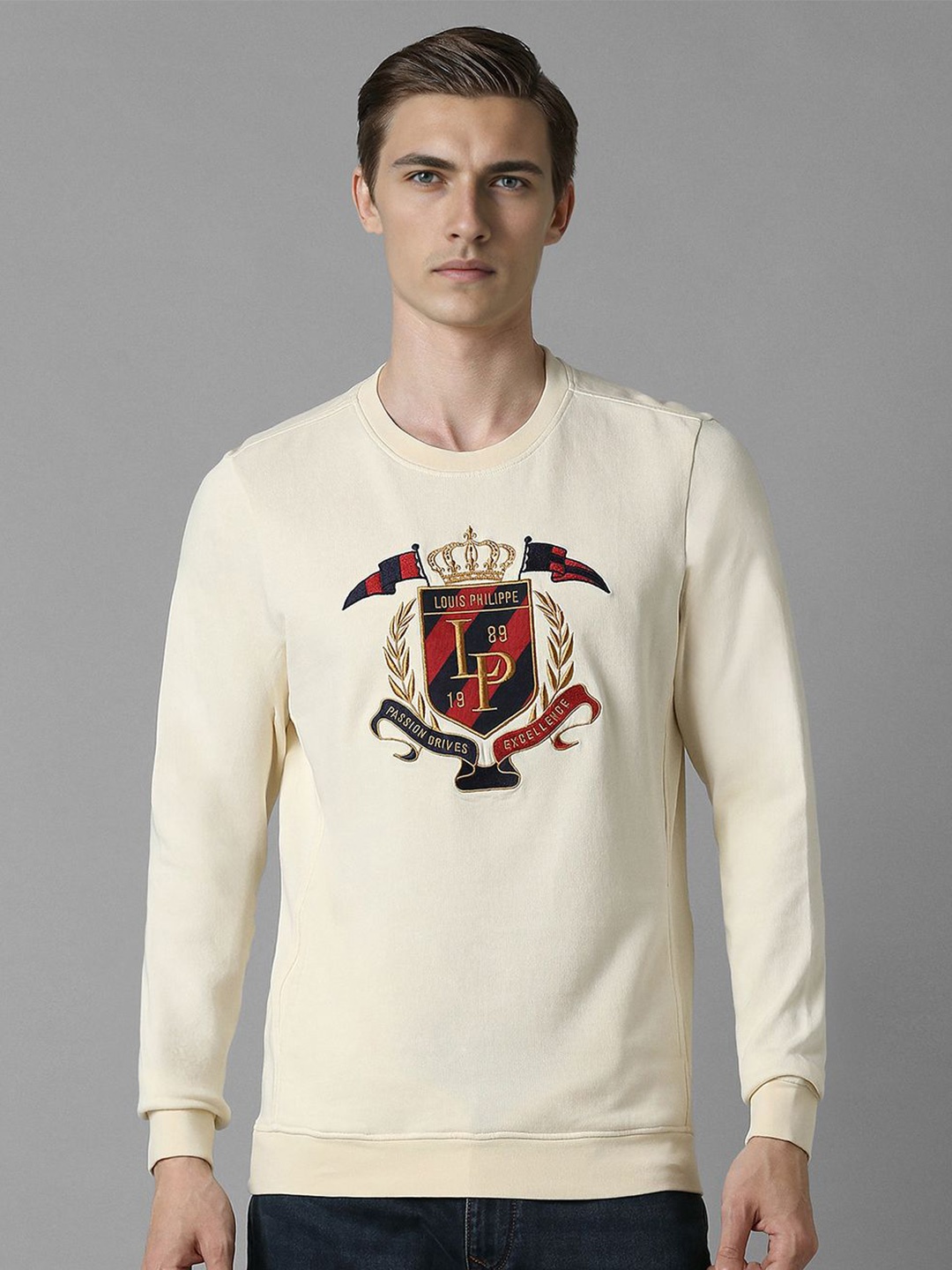 

Louis Philippe Sport Men Embroidered Brand Logo Sweatshirt, Cream