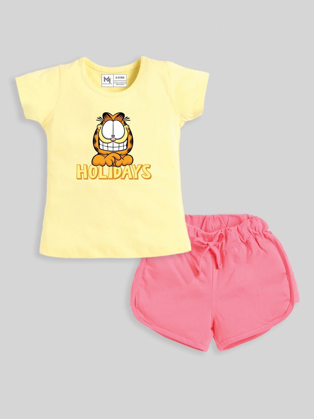 

YK X Minute Mirth Girls Printed Pure Cotton Tshirt with Shorts, Yellow