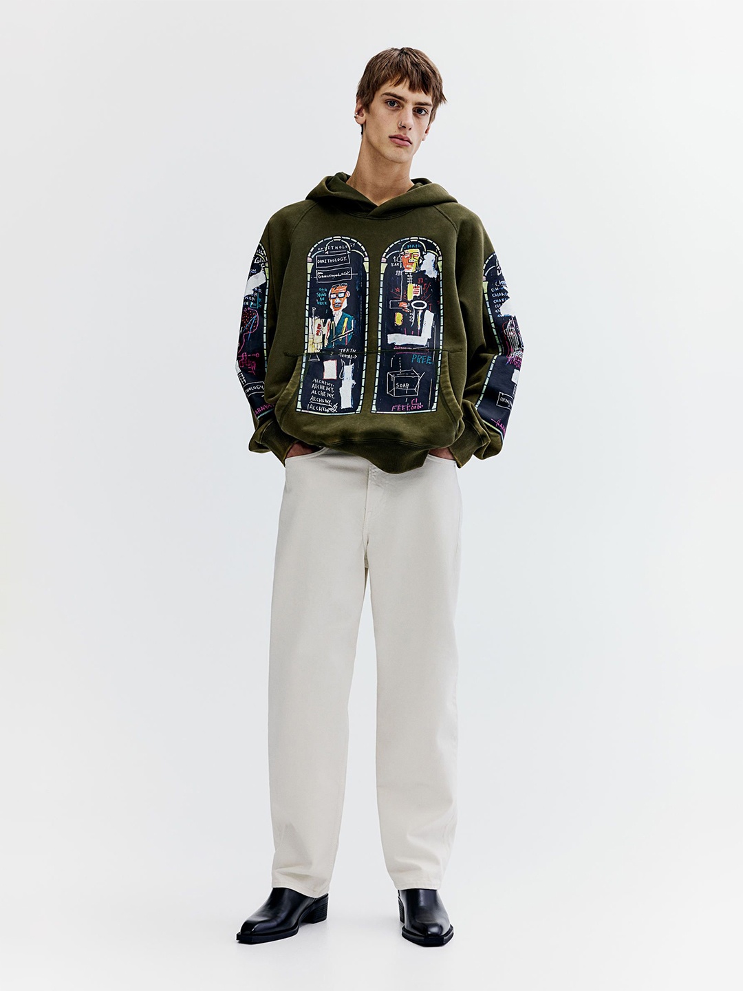 

H&M Men Cotton Oversized Fit Hoodie, Green