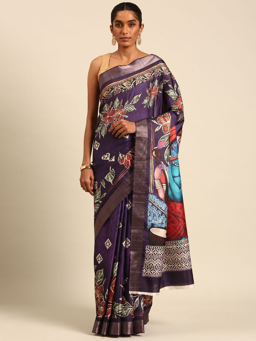 

Ishin Woven Design Floral Saree, Purple