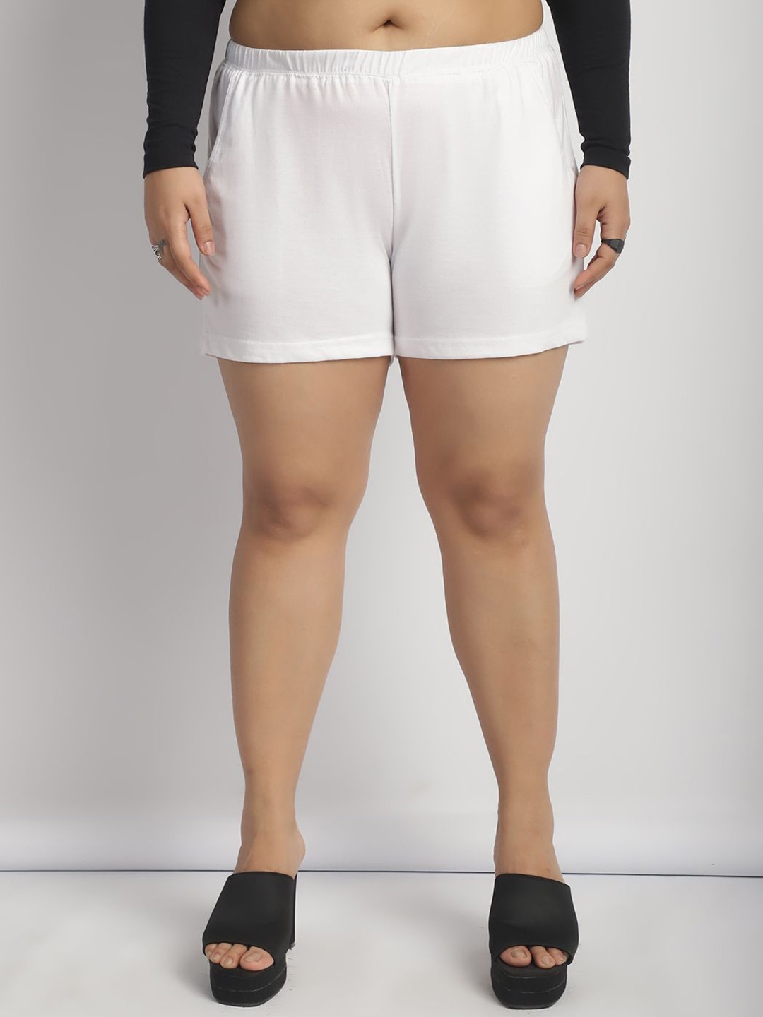 

thkgrlz Plus Size Women High-Rise Sports Shorts, White