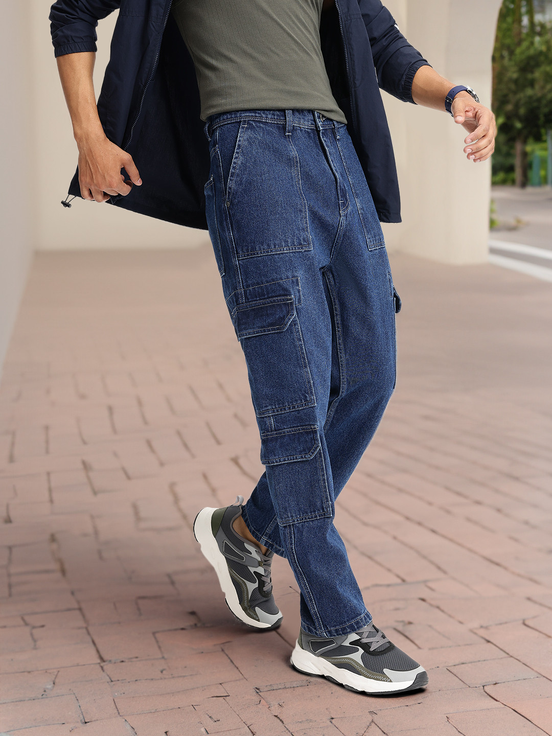 

Kook N Keech Men Pocket Utility Cargo Style Jeans, Navy blue