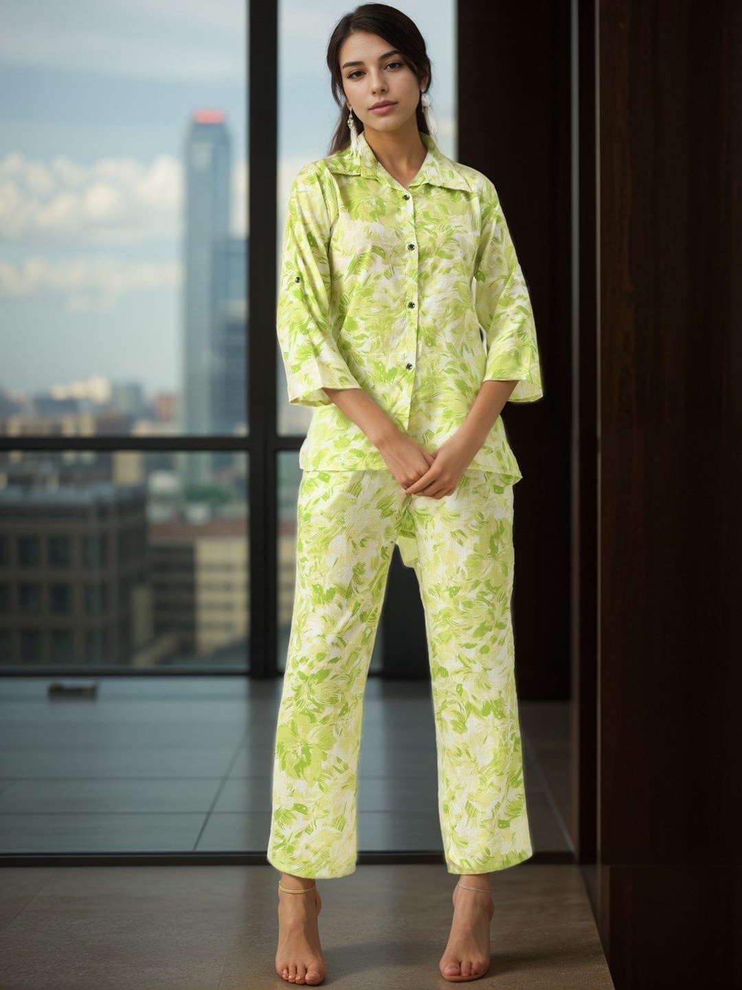 

BAESD Floral Printed Shirt With Trousers, Green