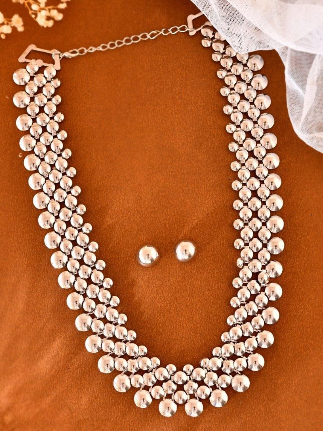 

VOJ Silver-Plated Stainless Steel Beaded Jewellery Set