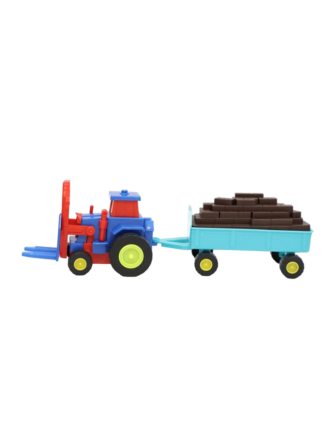 

Aditi Toys Kids Plastic Tractor Construction Set - Friction Powered with Bricks Trolley, Blue