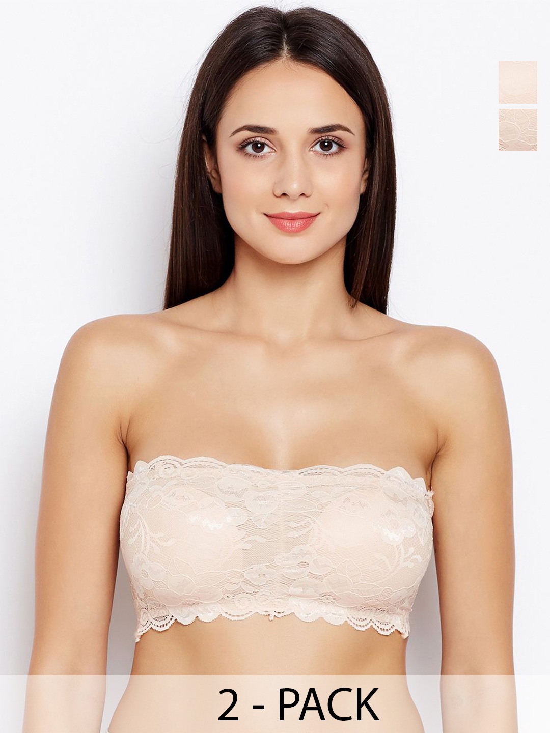 

JMT Wear Lace Floral Half Coverage Non-Wired Removable Padding Bandeau Bra, Beige