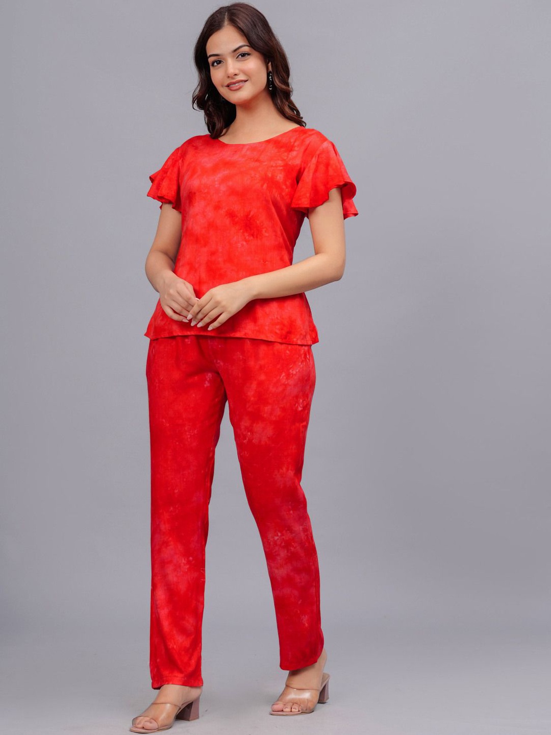 

Bachuu Tie and Dye Printed Top With Trousers Co-Ords, Red