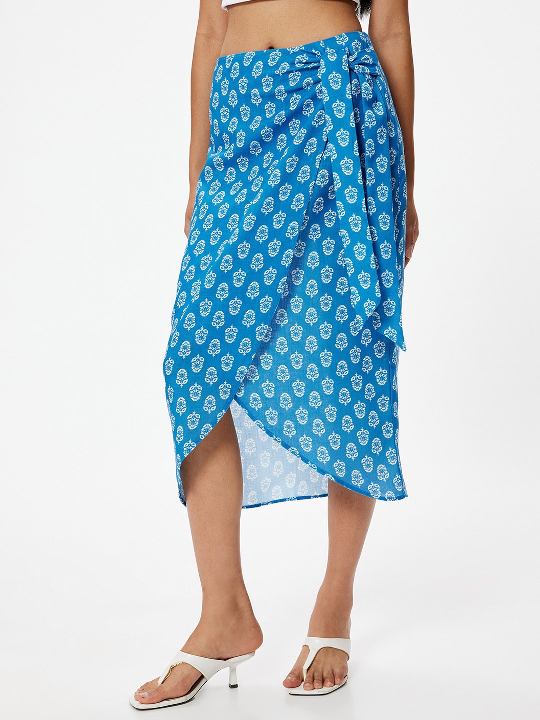 

Koton Printed Wrap Midi Skirts, Blue