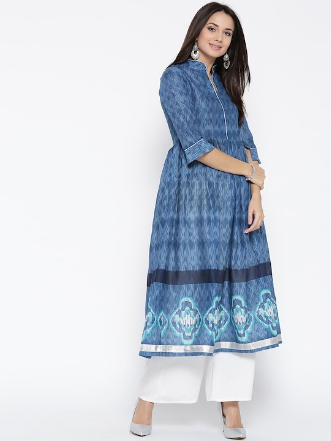 

Sera Abstract Printed Mandarin Collar Cotton Anarkali Kurta, Blue