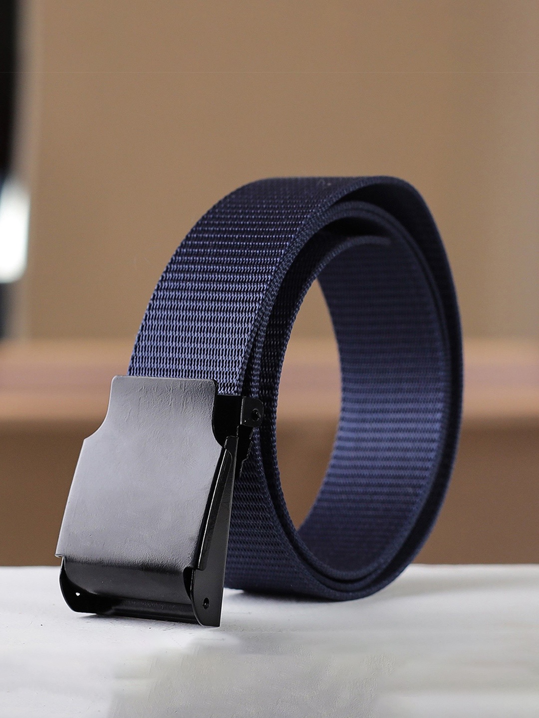 

WINSOME DEAL Men Slider Buckle Closure Textured Casual Belt, Blue