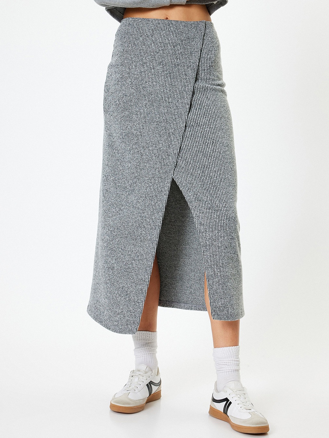 

Koton Striped Wrap Maxi Skirts, Grey