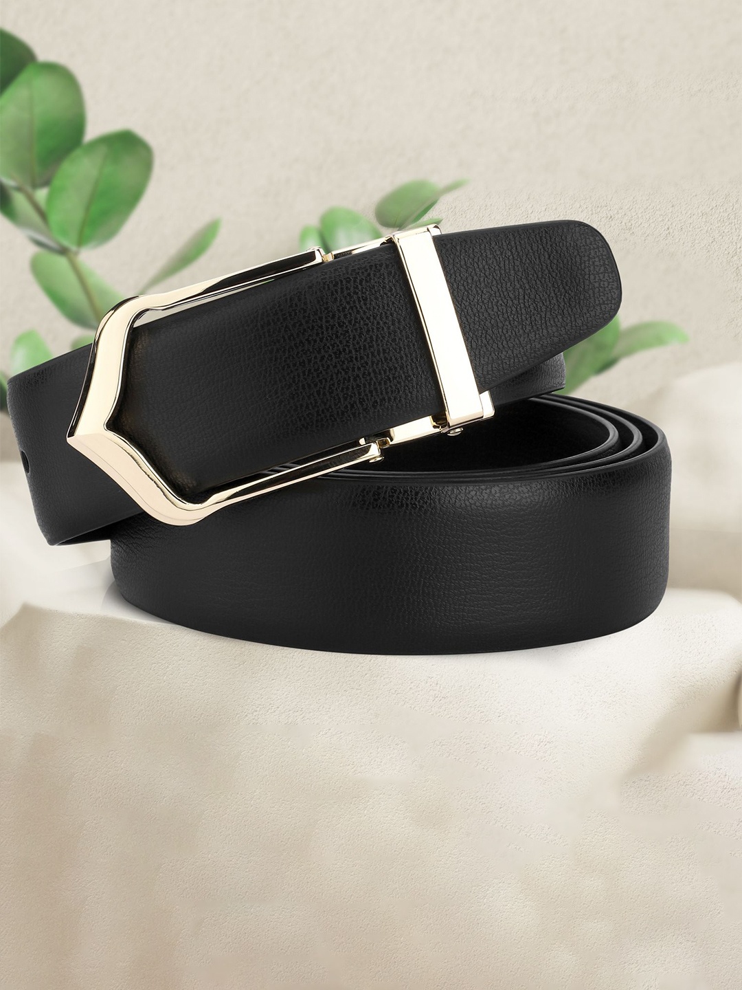 

WINSOME DEAL Men Push Pin Closure Textured Formal Belt, Black