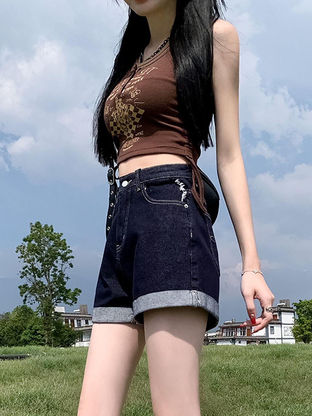 

StyleCast x Revolte Women Mid-Rise Cotton Denim Shorts, Blue