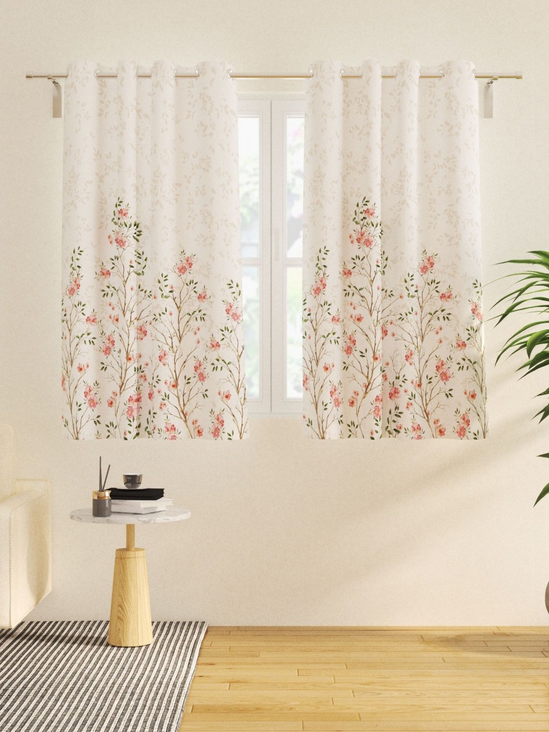 

Home Centre corsica florish White & Pink 2 Pieces Floral Black Out Window Curtains