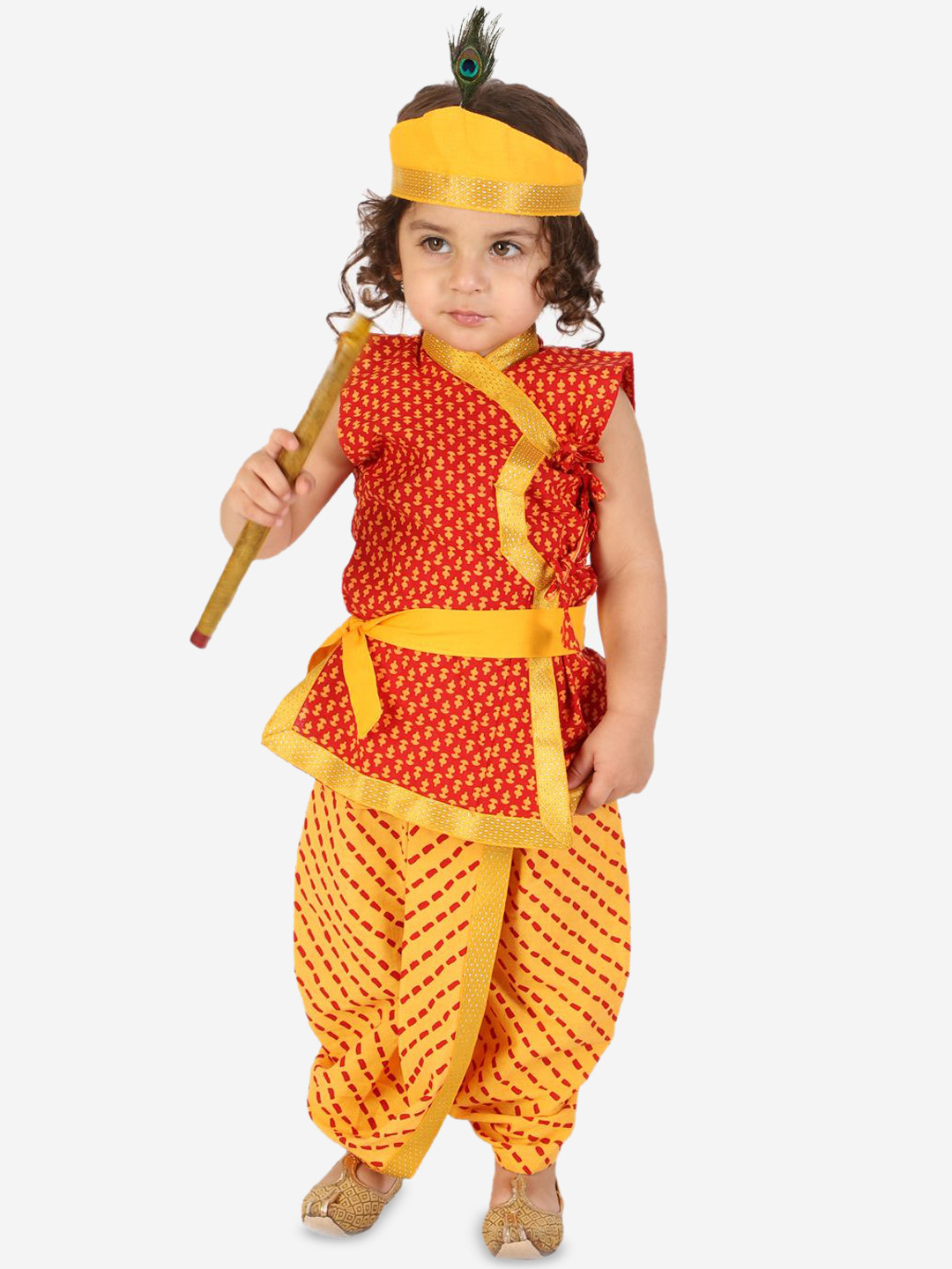 

KID1 Boys Floral Printed Pure Cotton Angrakha Kurta with Dhoti Pants, Red