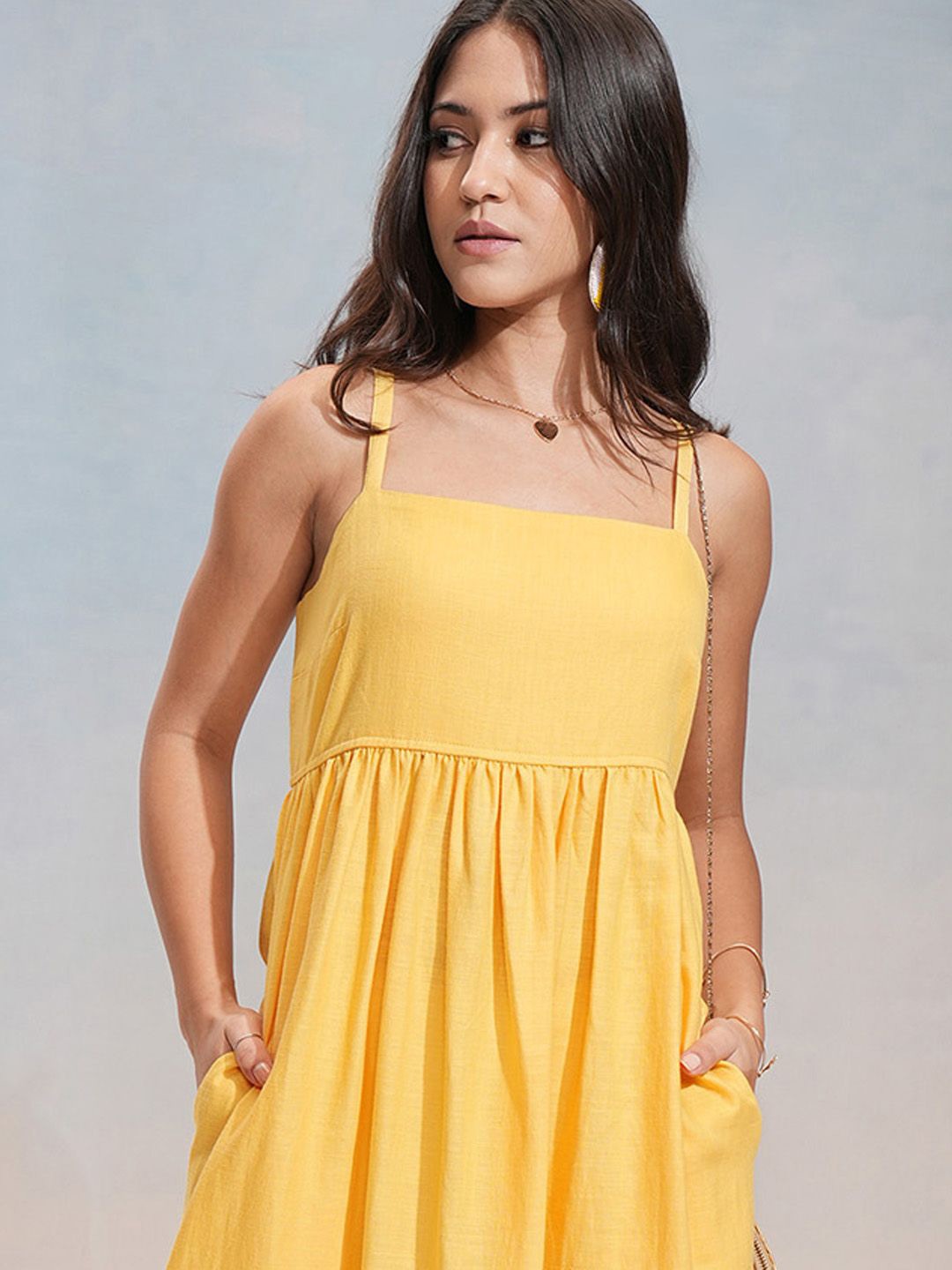 

Tokyo Talkies Shoulder Straps Fit & Flare Midi Dress, Yellow