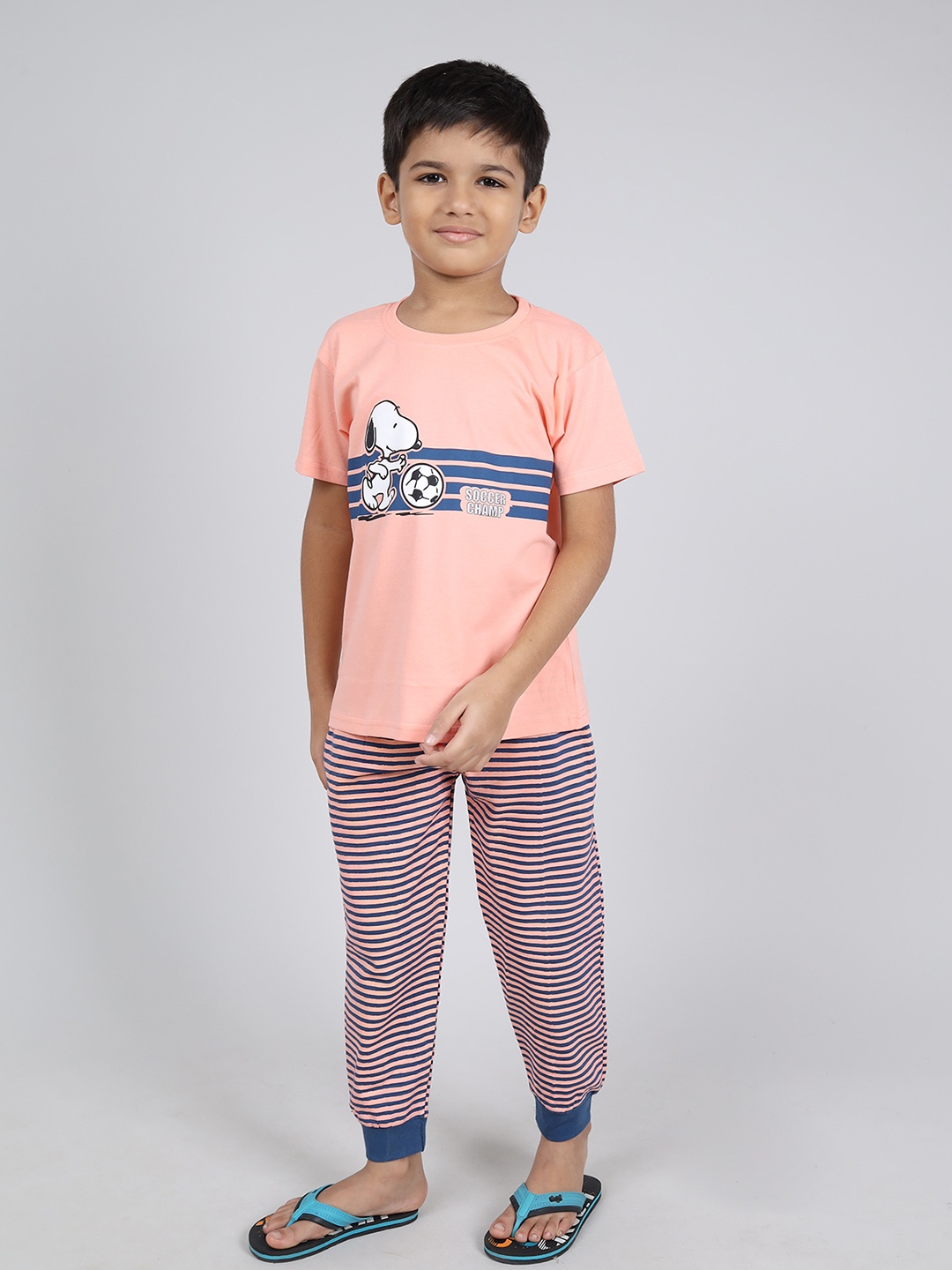 

Here&Now X Denikid Boys Printed Pure Cotton T-shirt with Pyjamas, Peach