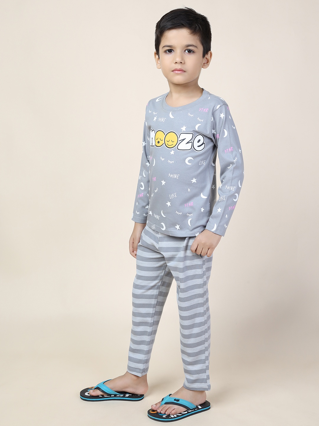 

Here&Now X Denikid Boys Printed Pure Cotton T-shirt with Pyjamas, Grey