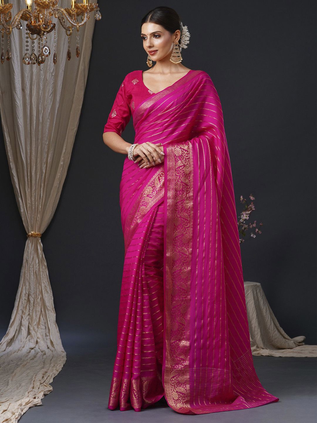 

Anouk Leheriya Zari Banarasi Saree, Pink