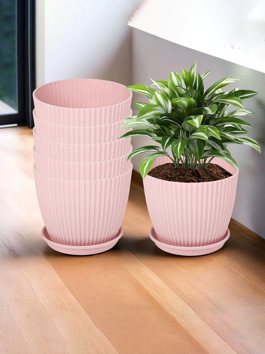 

Kuber Industries Pink 6 Pieces Textured UV Protected Mega Flower Marble Planters