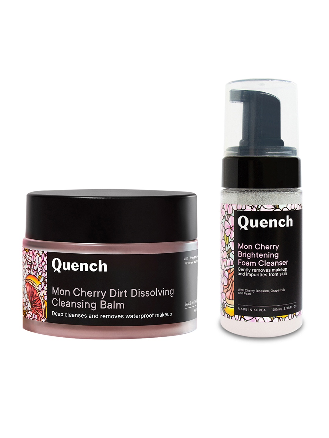 

Quench Cherry Blossom Face Wash 100ml & Mon Cherry Dirt Dissolving Cleansing Balm 50ml, Pink