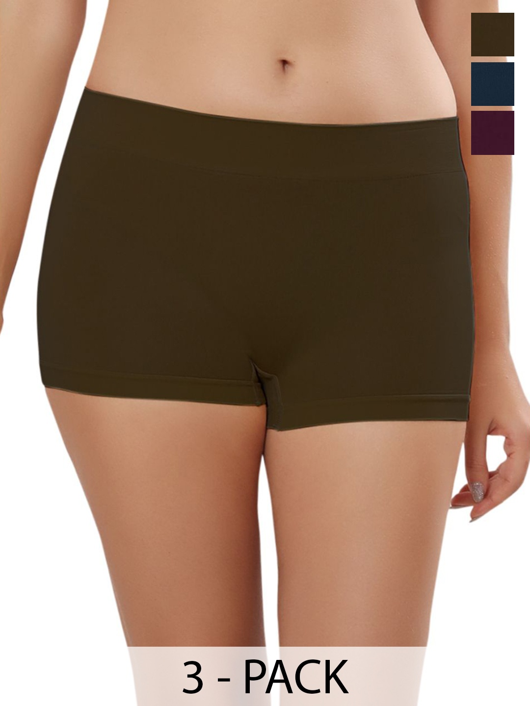 

Bella Voste Pack Of 3 Boy Shorts Briefs PT-4603-Maroon-Blue-Green-M