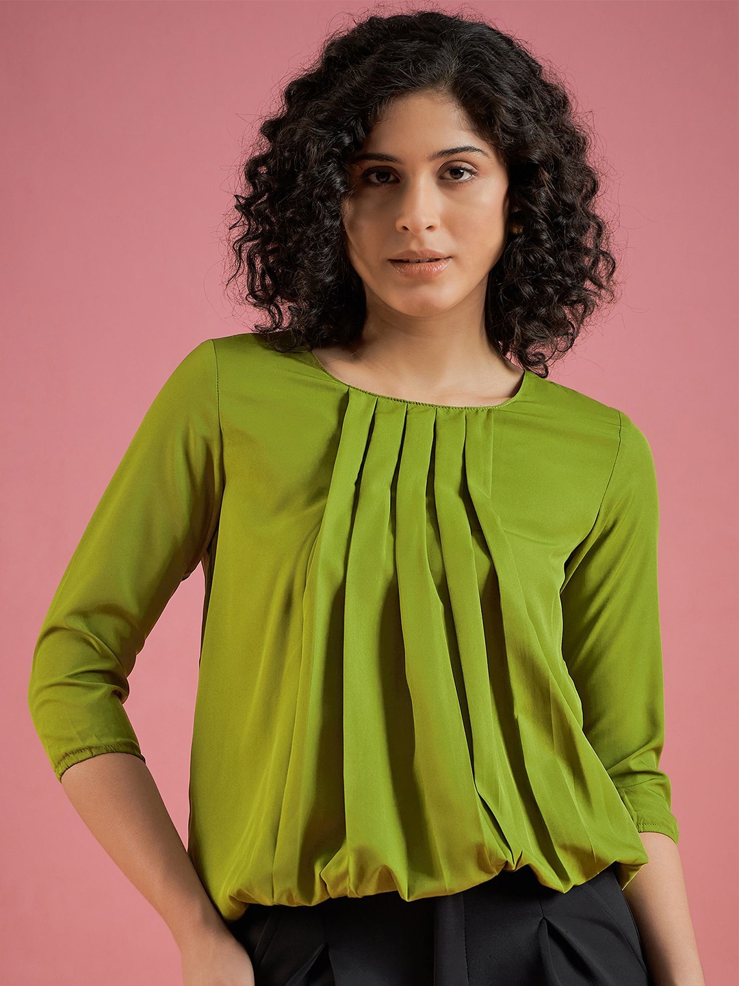 

DressBerry Women Solid Round Neck Polyester Top, Green