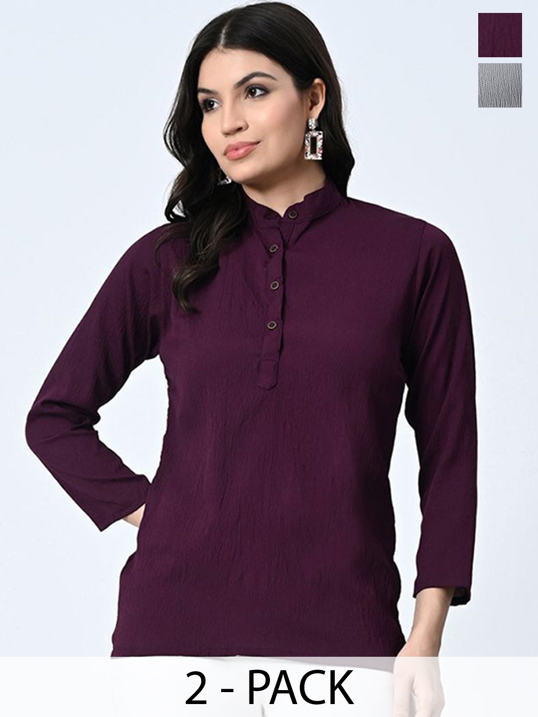 

BAESD Pack Of 2 Band Collar Crepe Tops, Burgundy