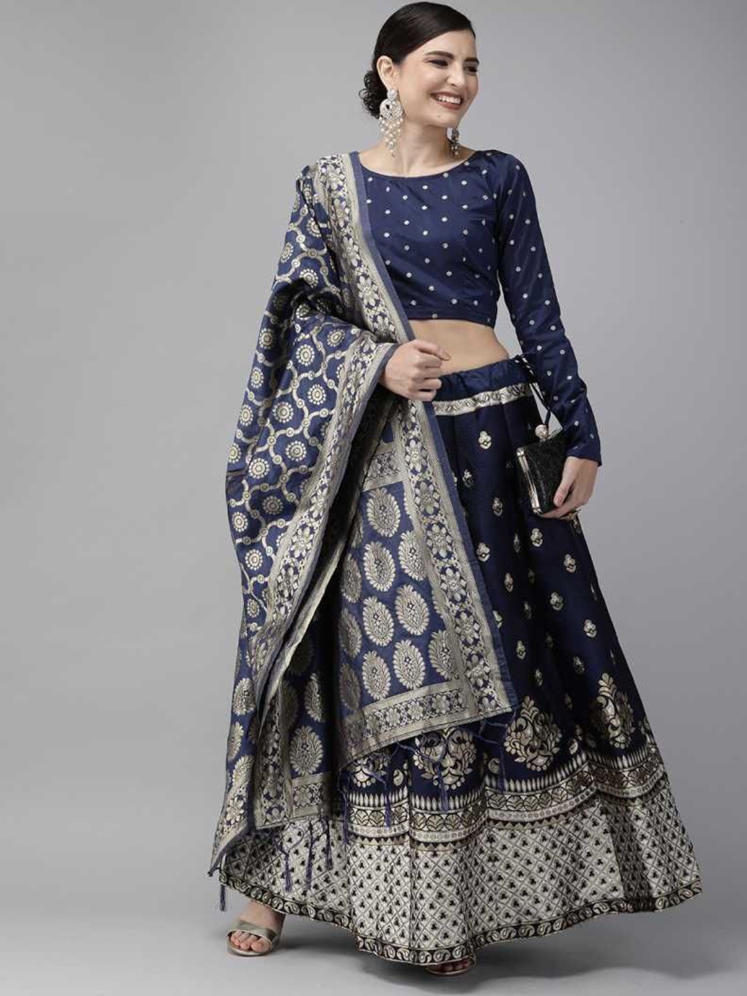 

MAGMINA Semi-Stitched Lehenga & Unstitched Blouse With Dupatta, Blue