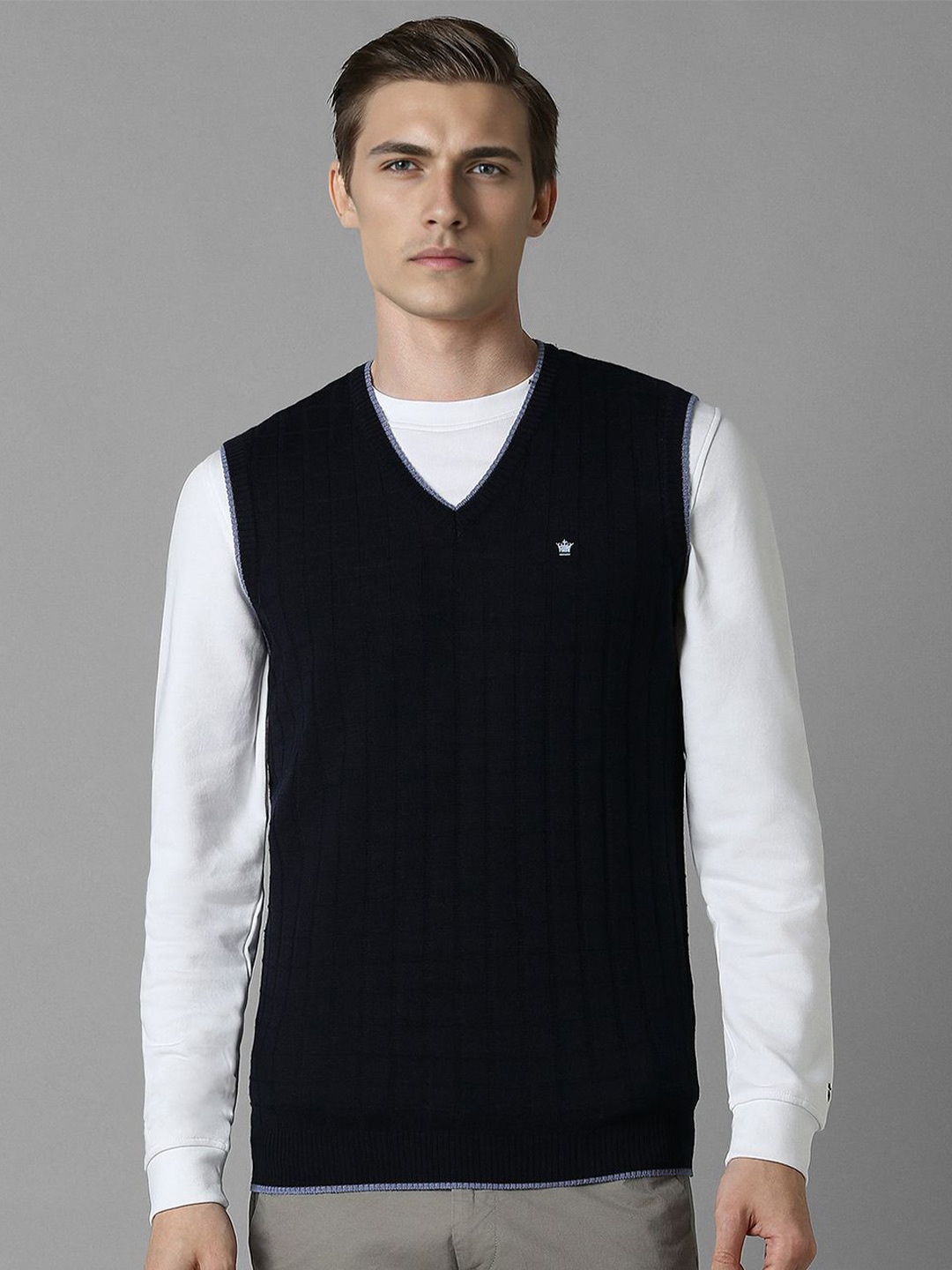 

Louis Philippe Men Woollen Sweater Vest, Black