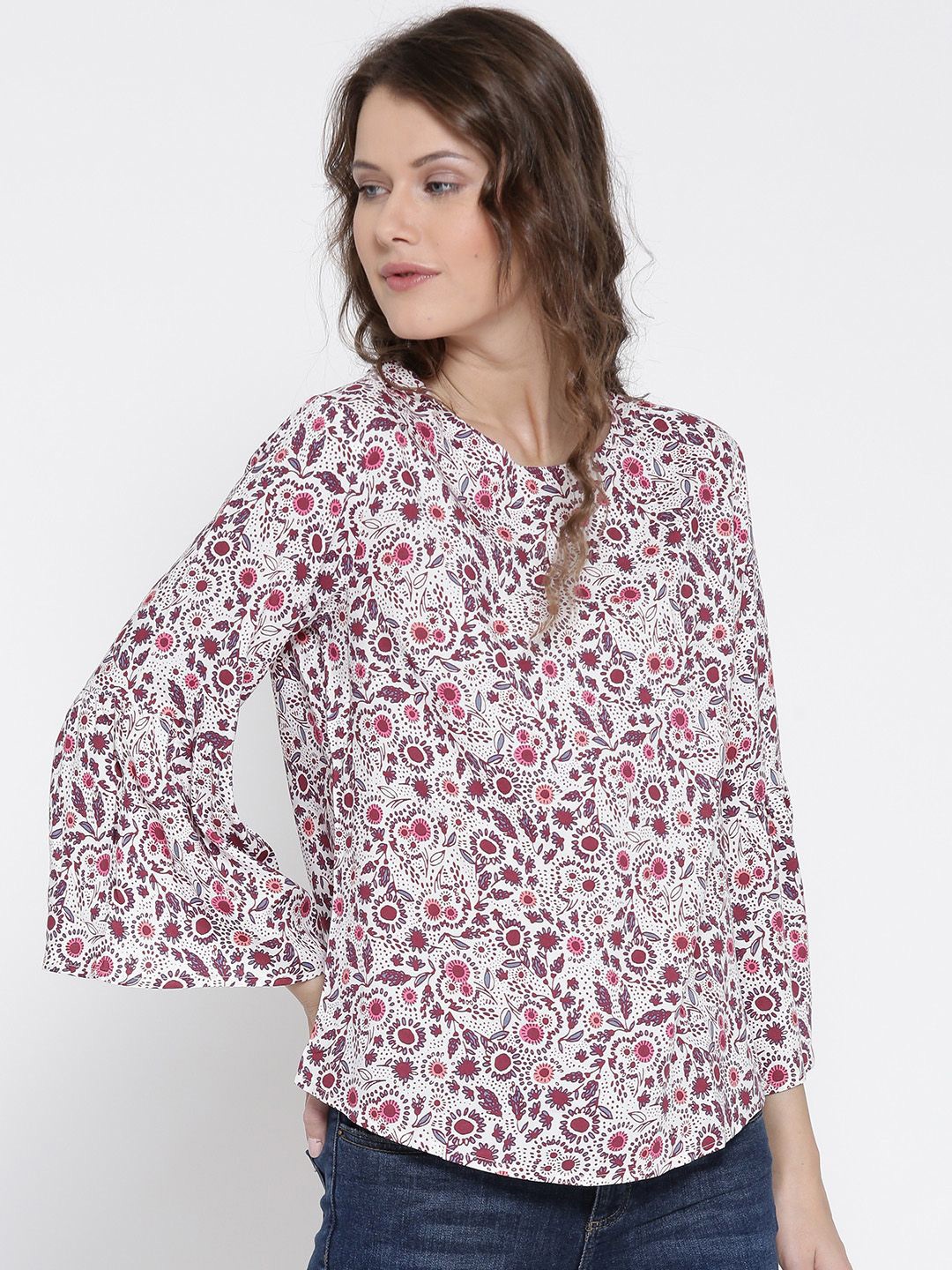 

Sera Women Floral Printed Round Neck Top, White