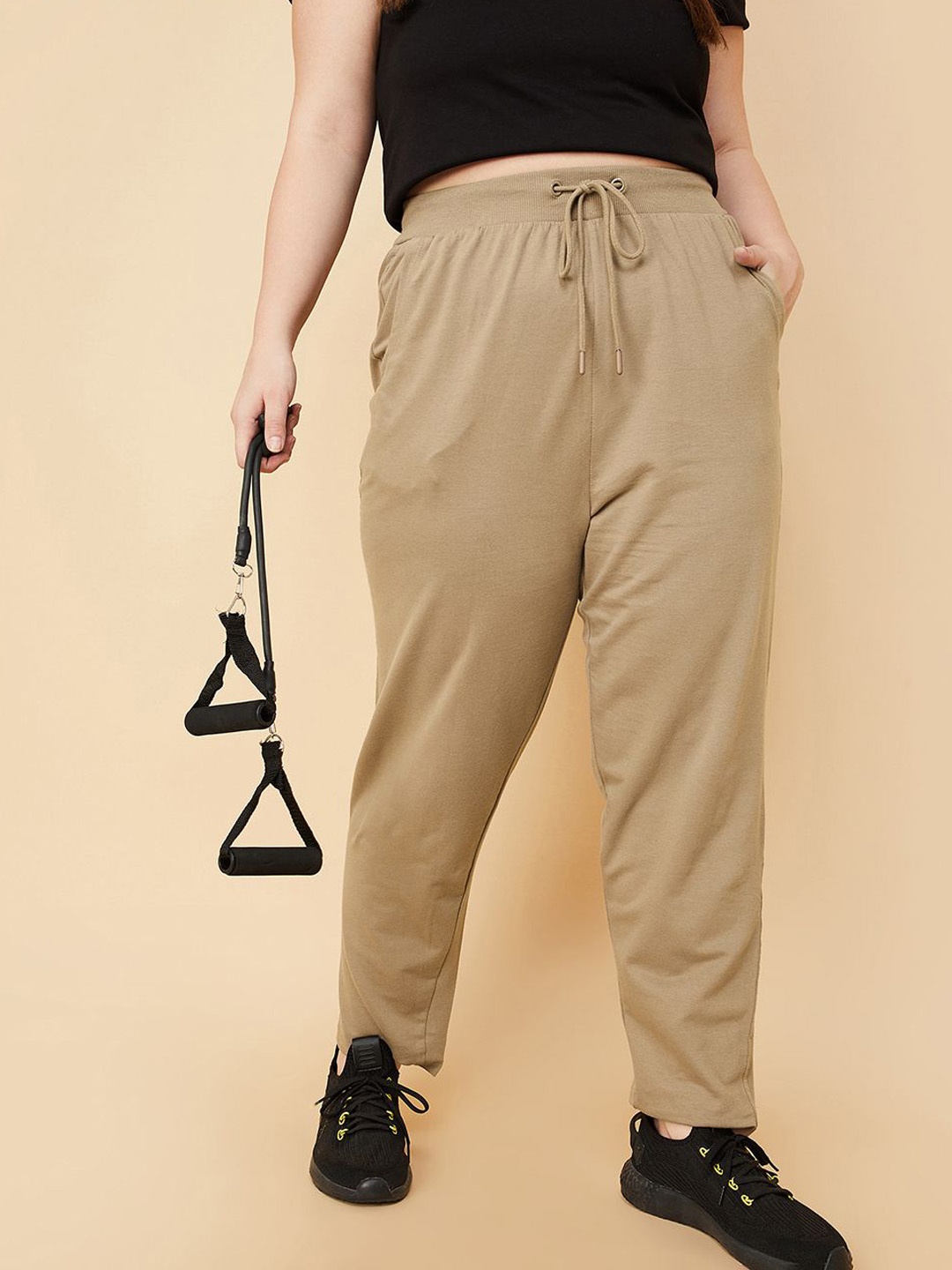 

max Women Cotton Track Pants, Beige