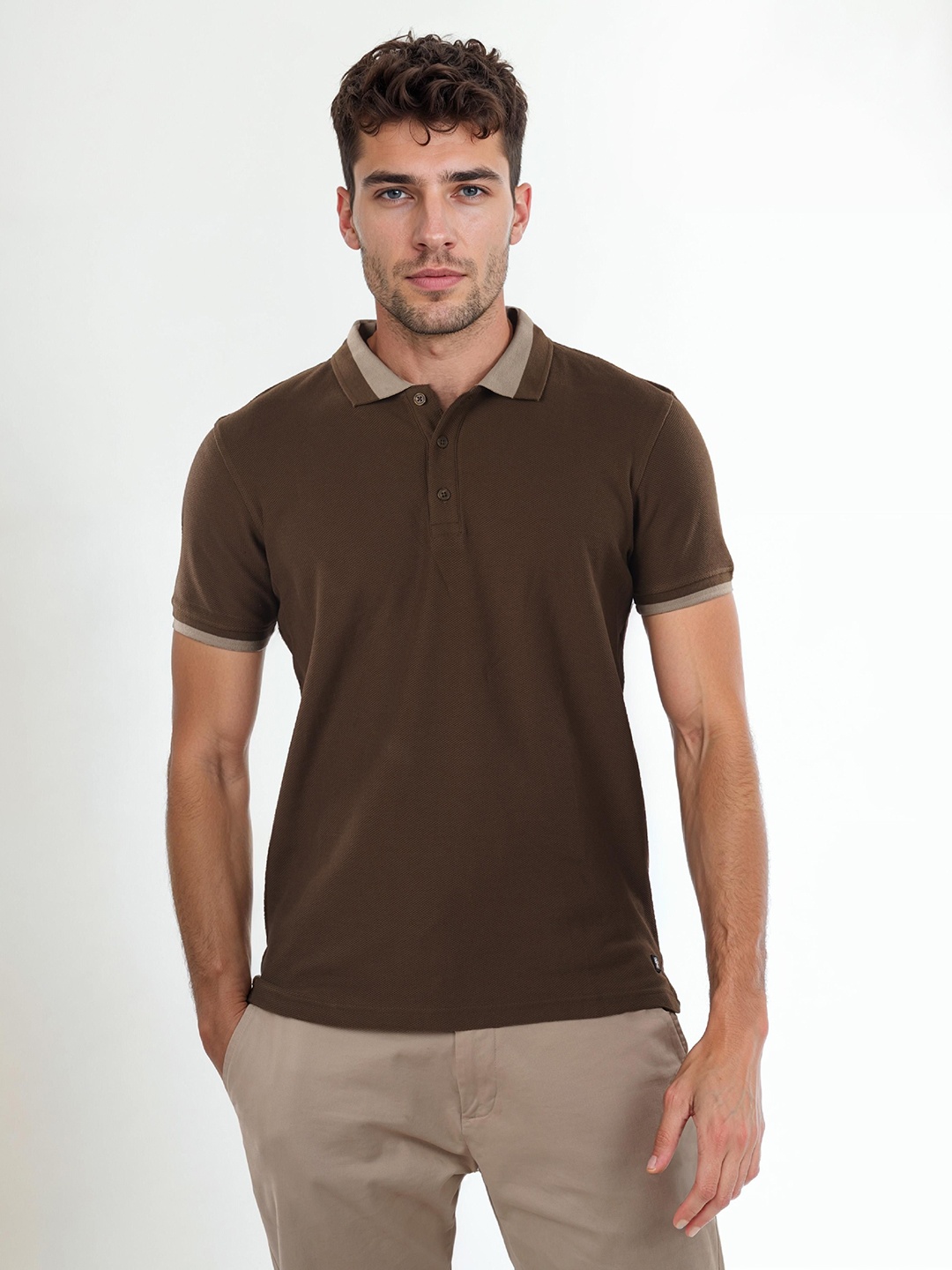 

Celio Men Solid Polo Collar Cotton T-Shirt, Brown