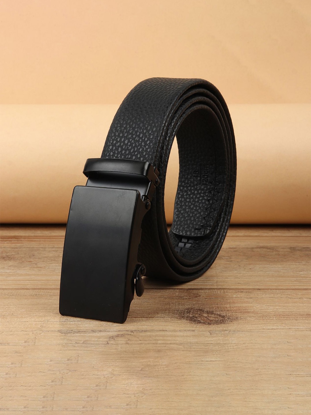 

WINSOME DEAL Women Slider Buckle Closure Textured Casual Belt, Black