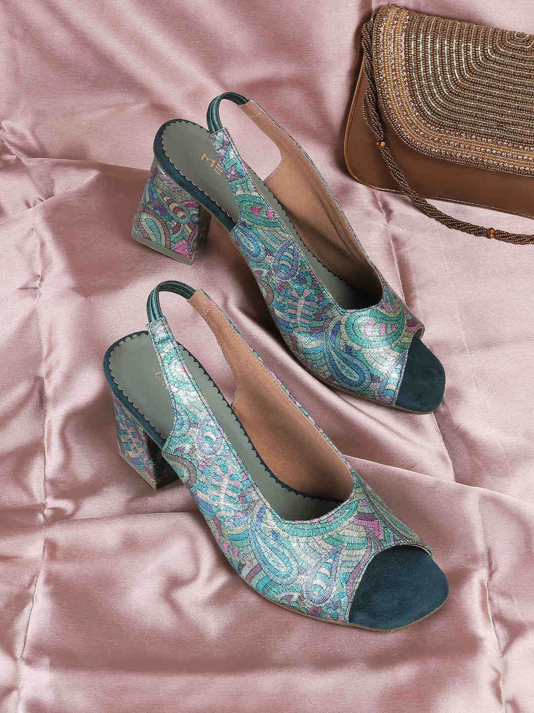 

Metro Printed Block Heels Pumps, Green