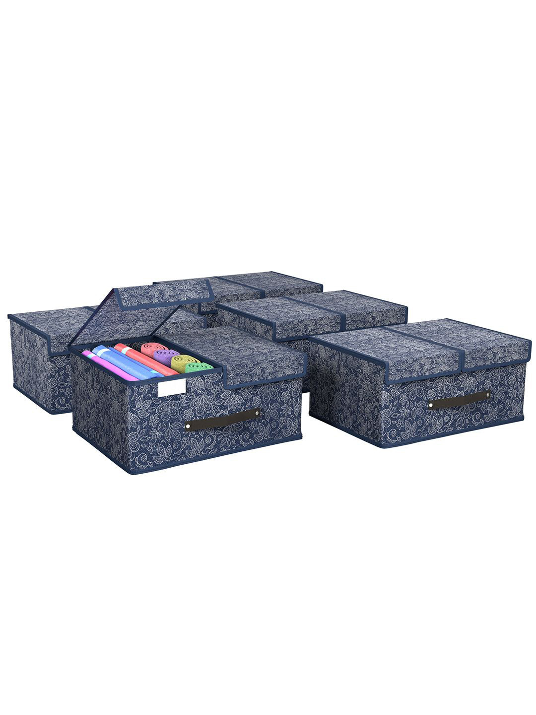 

Kuber Industries Navy Blue & White 5 Pieces Printed Wardrobe Multi-Utility Organisers