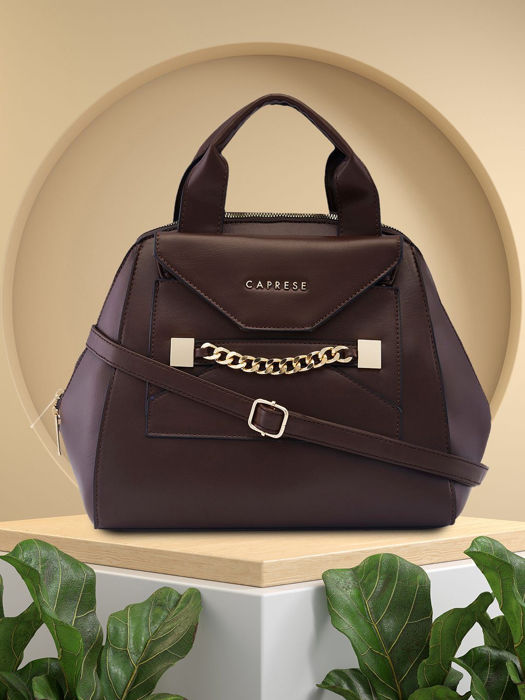 

Caprese PU Structured Handheld Bag with Applique, Brown
