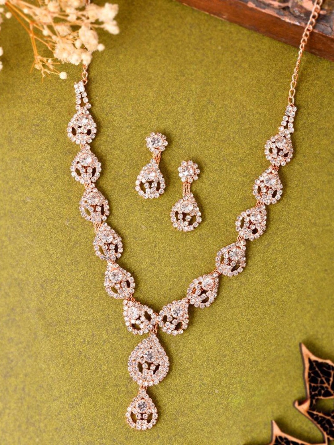 

VOJ Gold-Plated Cubic Zirconia Studded Jewellery Set
