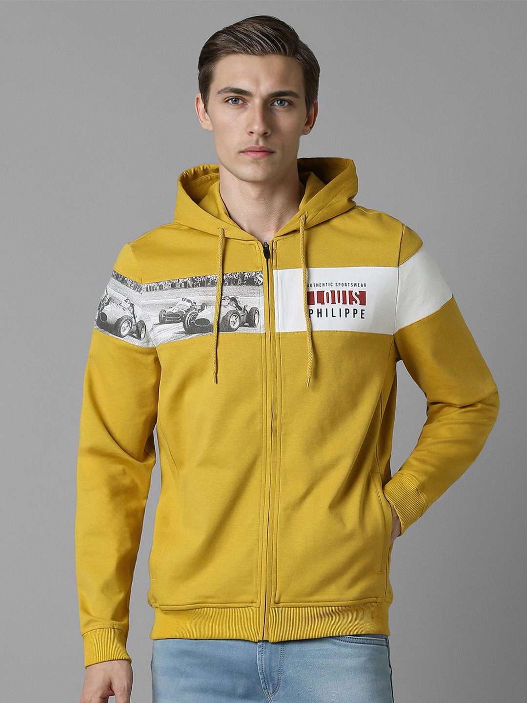 

Louis Philippe Sport Men Graphic Printed Cotton Hooded Sweatshirt, Yellow