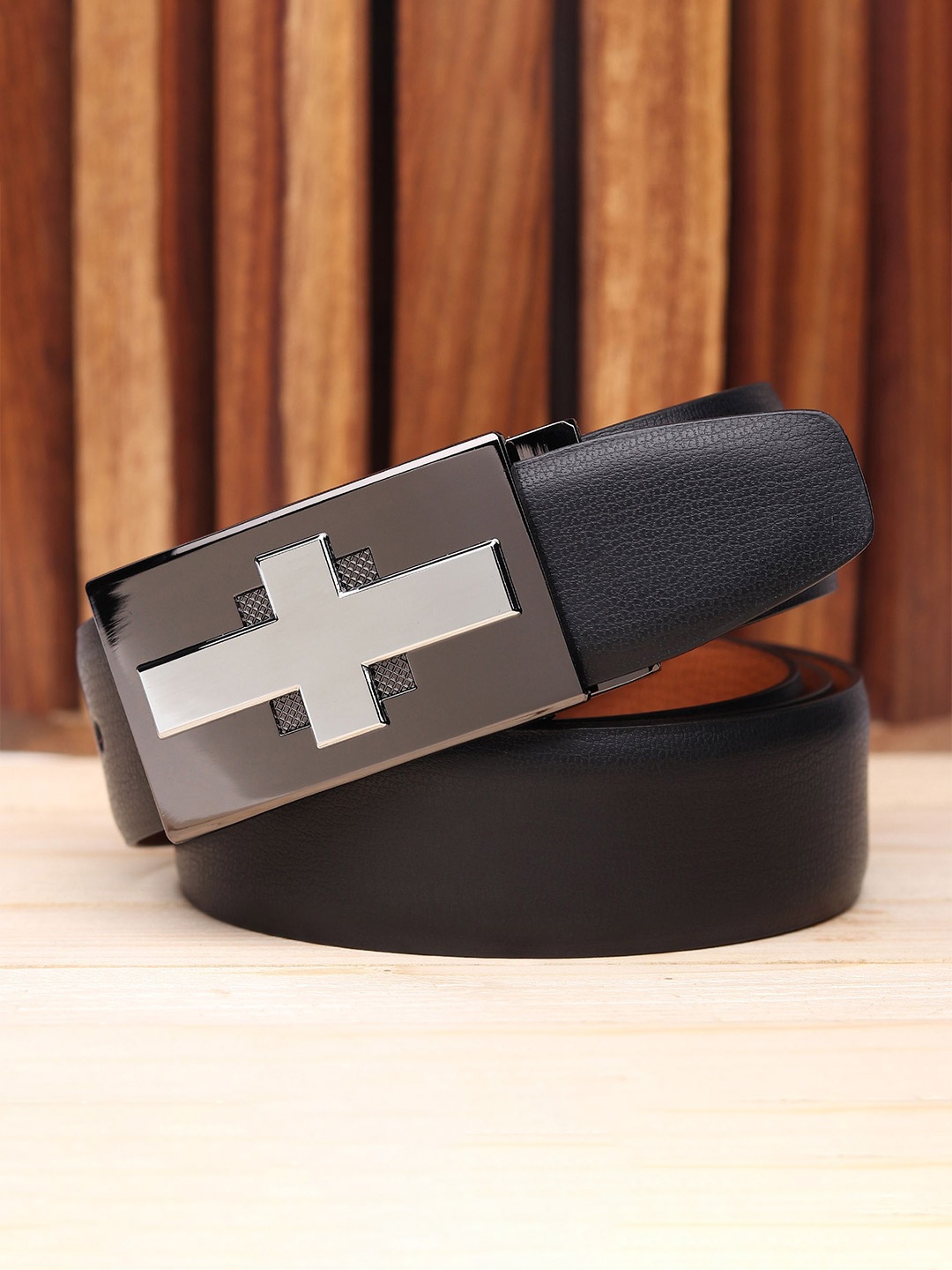 

WINSOME DEAL Men Push Pin Closure Textured Formal Belt, Black