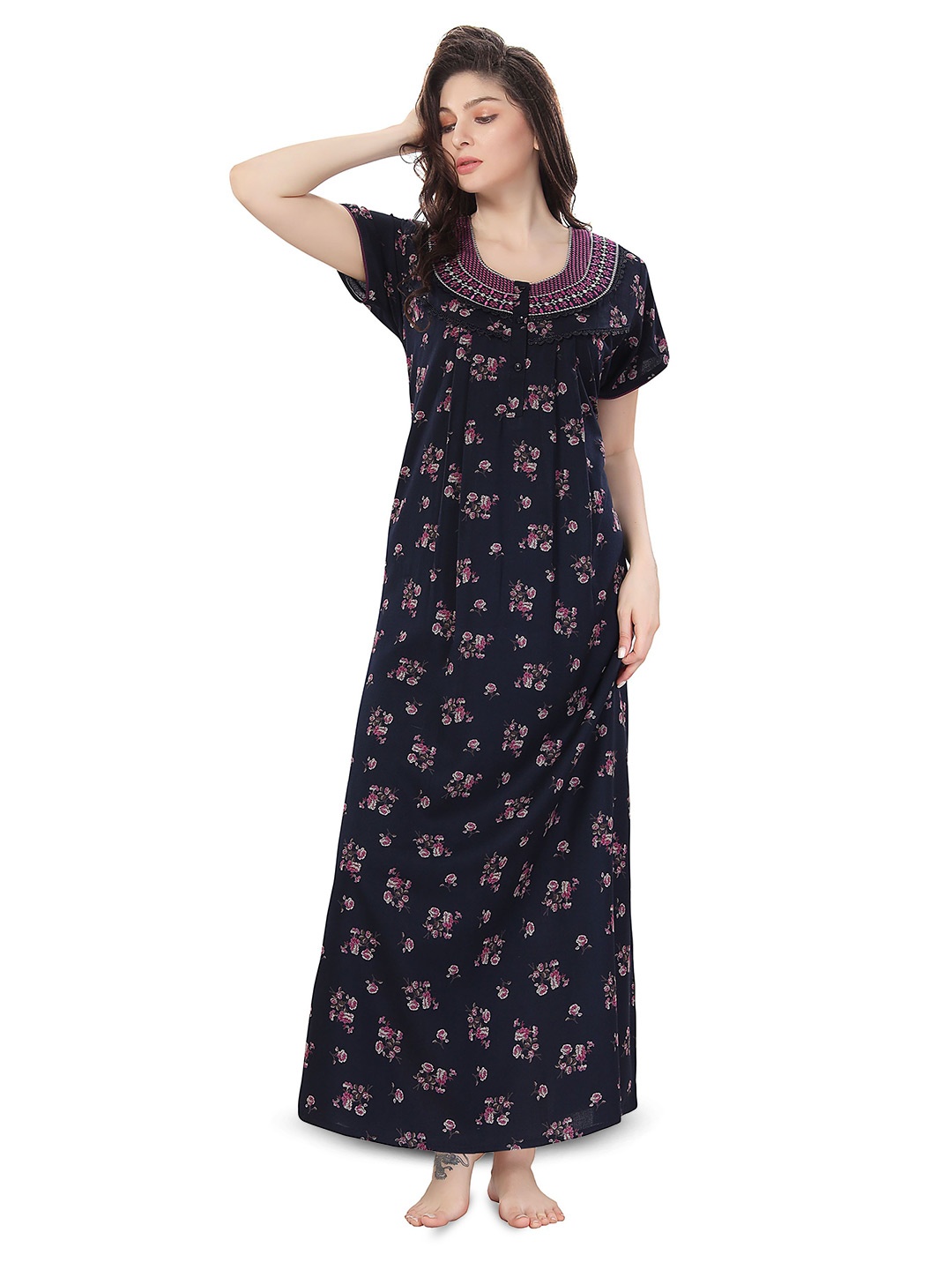 

Soulemo Floral Printed Maxi Nightdress, Navy blue