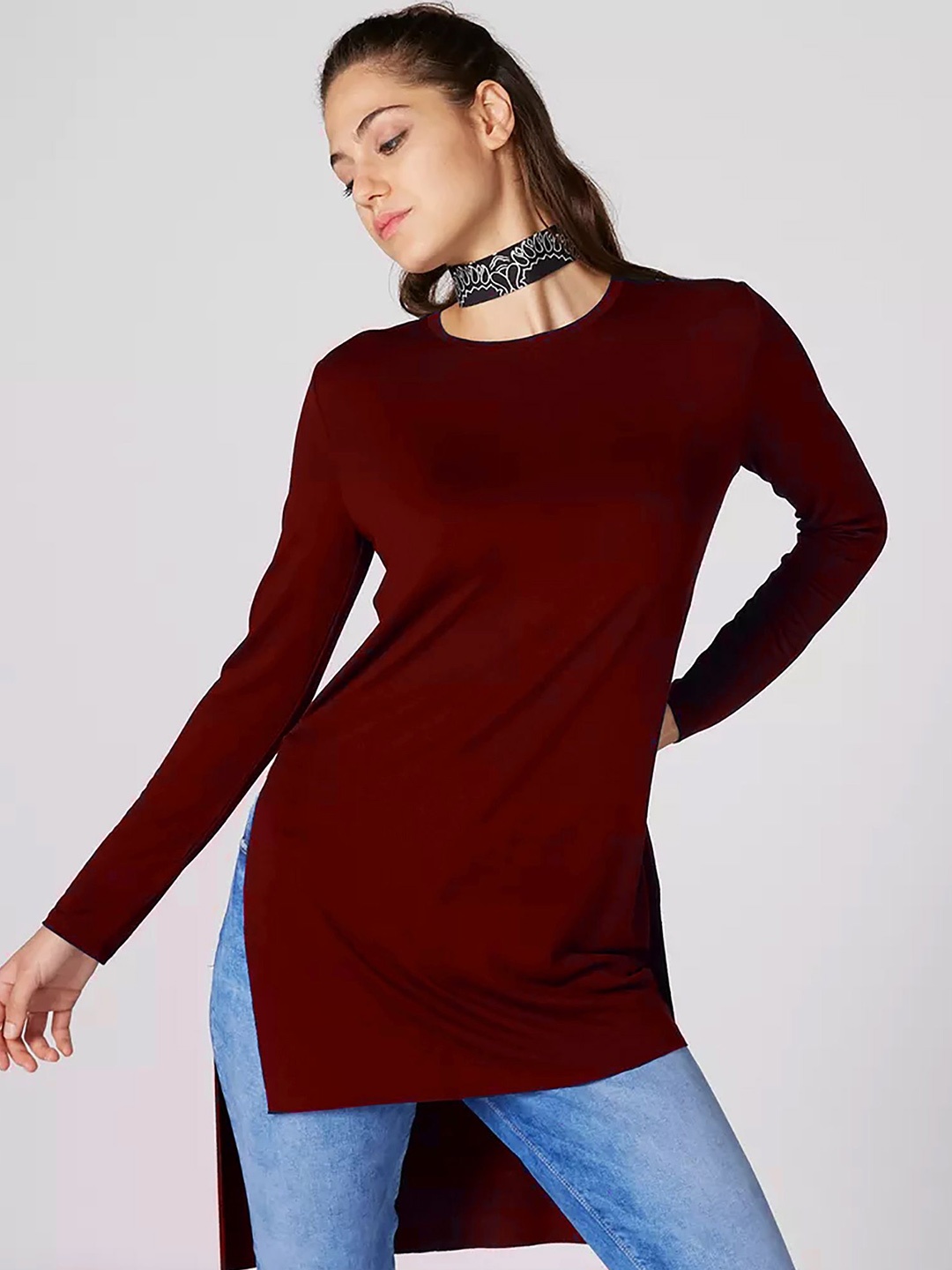 

Dream Beauty Fashion Women Solid Round Neck Top, Maroon