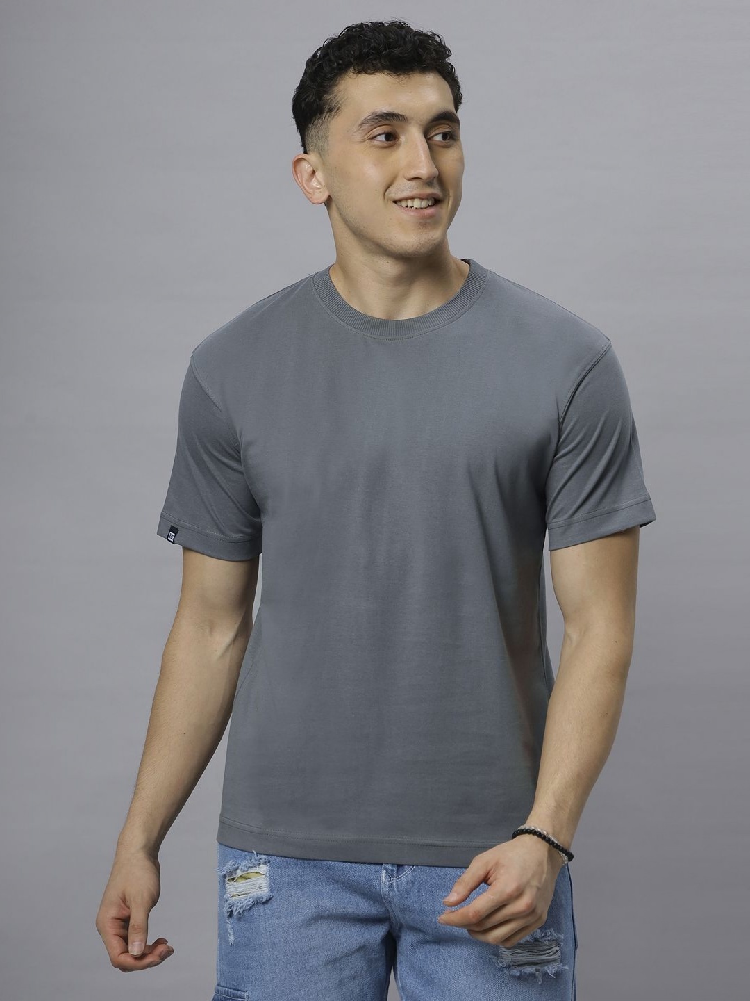 

Hence Men Solid Round Neck Cotton Oversized T-Shirt, Grey