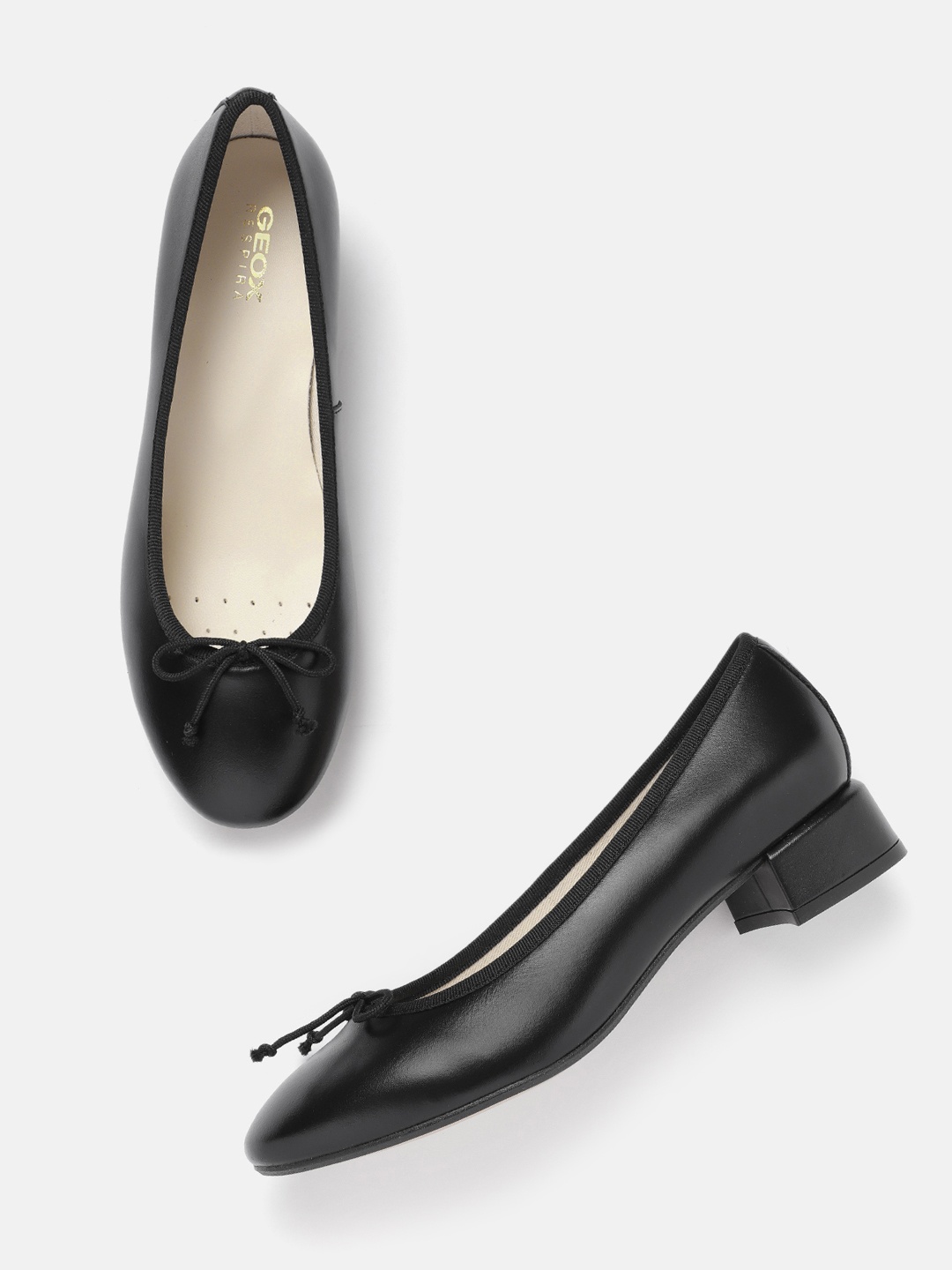 

Geox Leather Block Pumps with Bows, Black