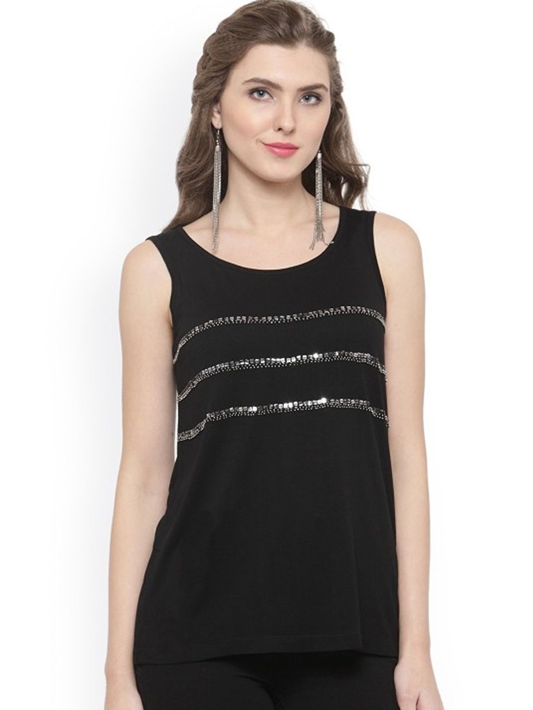 

Sera Women Bling & Sparkly Round Neck Top, Black