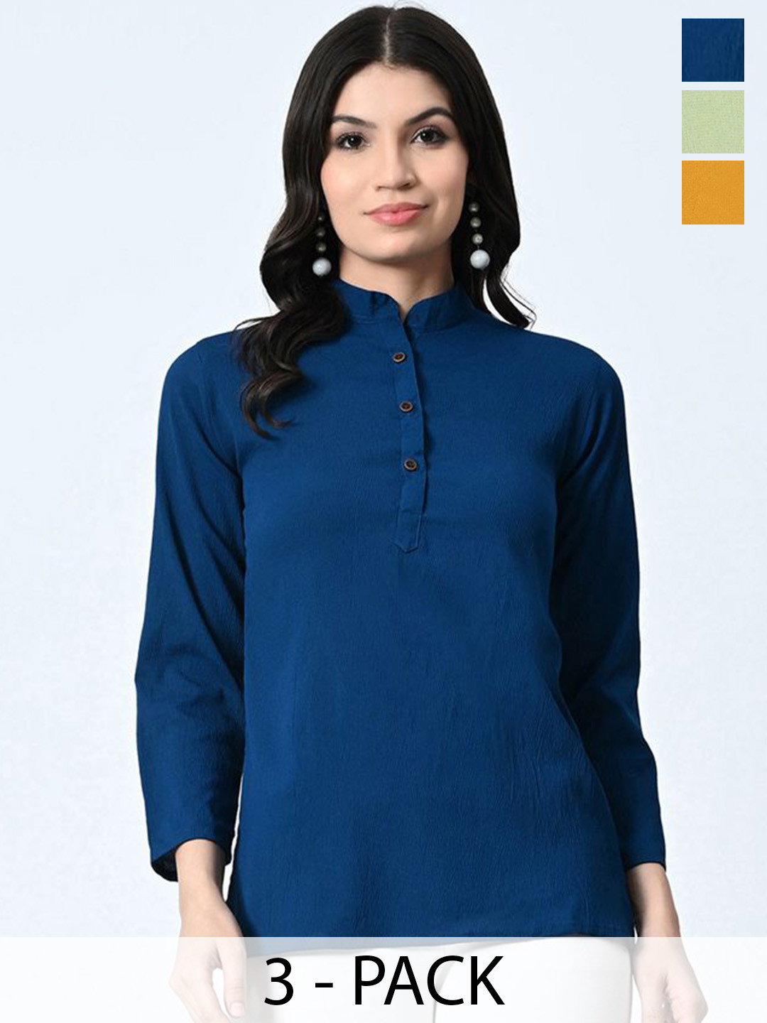

BAESD Pack Of 3 Band Collar Crepe Tops, Blue