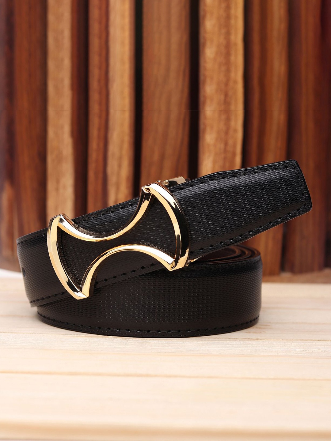 

WINSOME DEAL Men Push Pin Closure Textured Formal Belt, Black