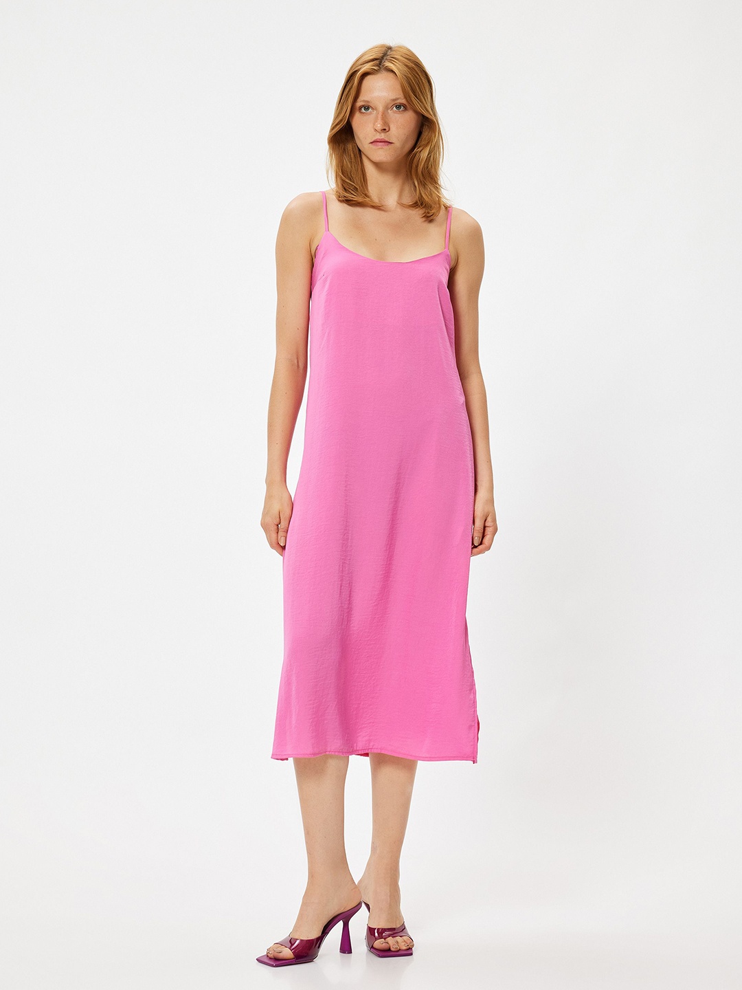 

Koton Shoulder Straps A-Line Midi Dress, Fuchsia