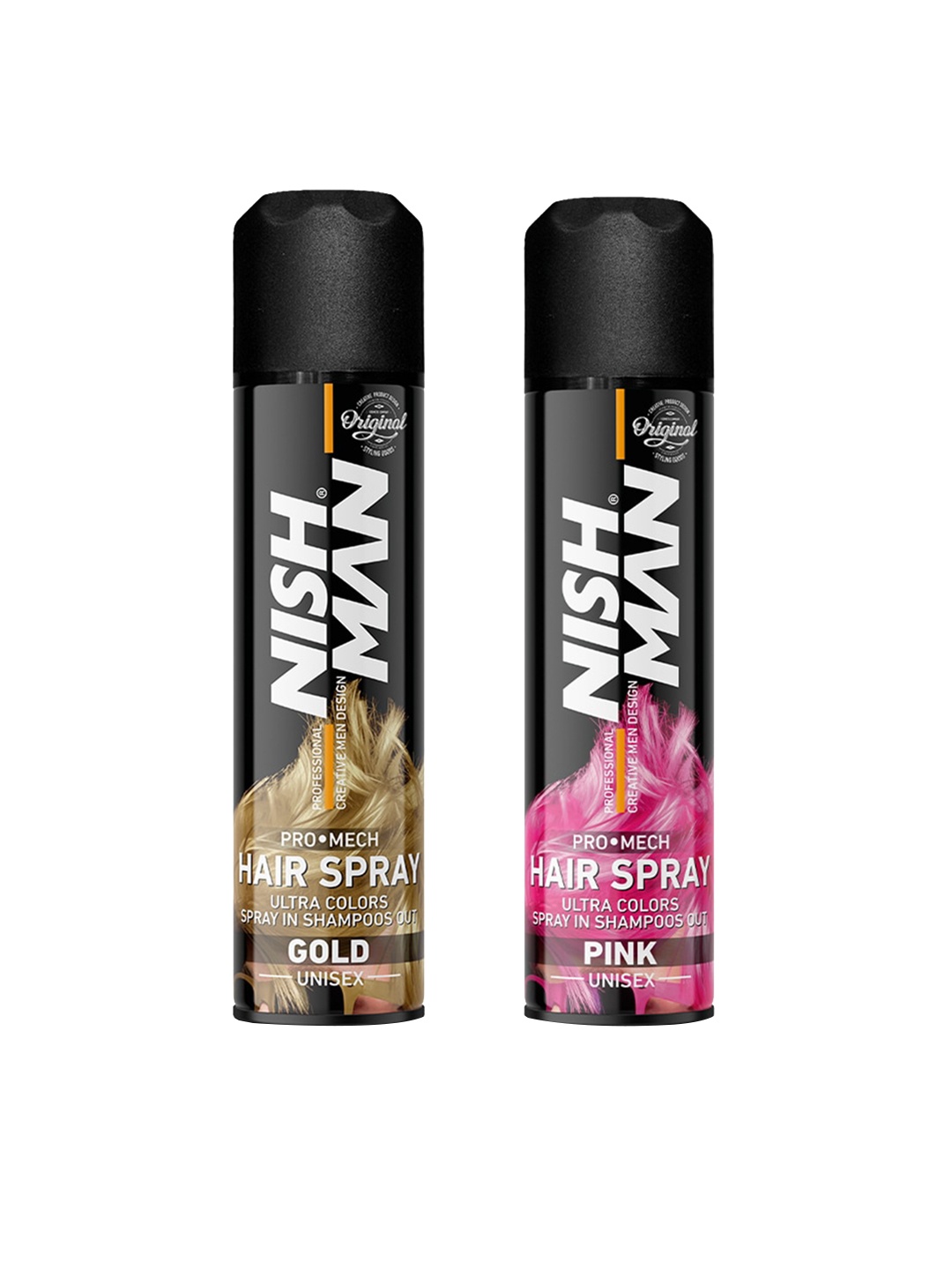 

Nishman Set of 2 Pro Mech Hair Color Spray 150 ml each - Gold & Pink